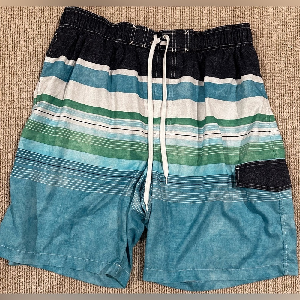 Sonoma Striped Blue and Green Men's Swim Shorts Mesh Liner Size XL